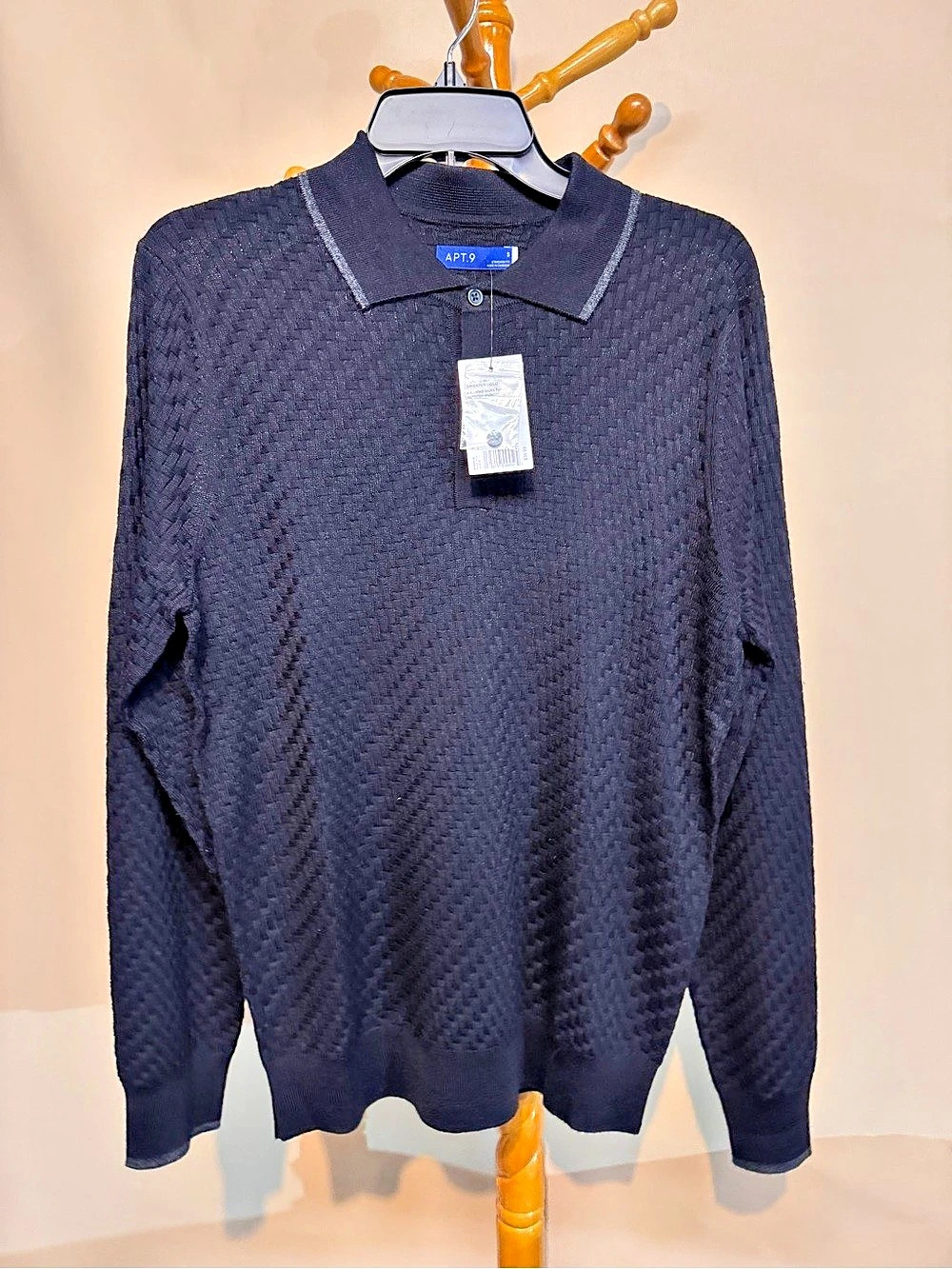 Men’s Apt. 9 Merino Blend Sweater Polo Textured Polo Sweater in Black Small NWT